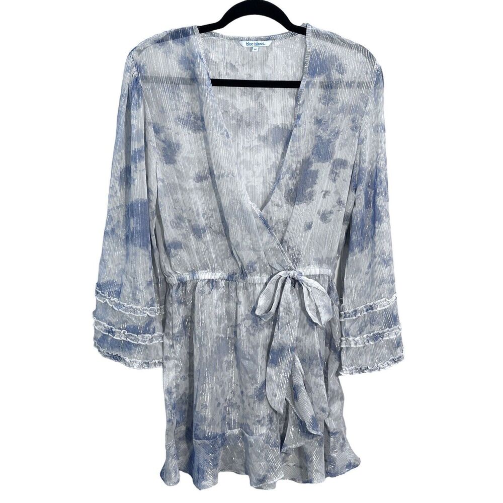 Blue Island Womens Metallic Blue Tie Dye Faux Wrap Resort Beach Pool Coverup MED